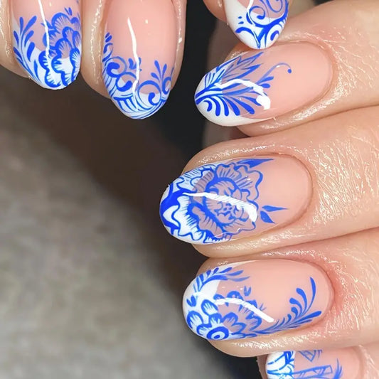 Blue And White Porcelain Patterned Nails