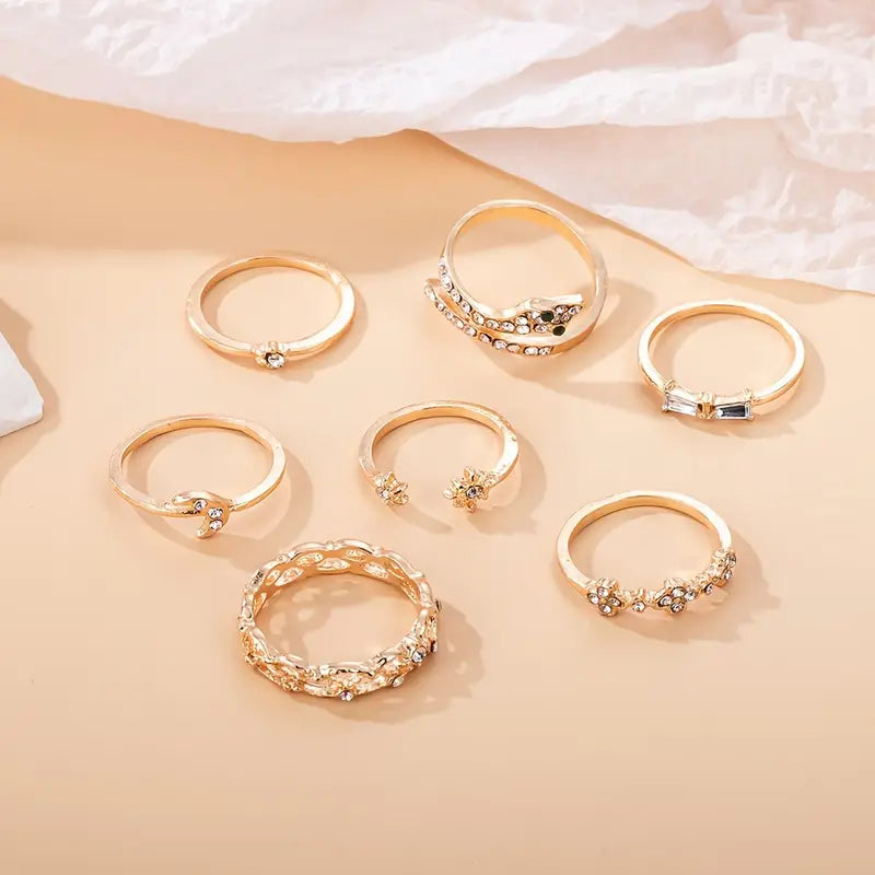 7pc Rhinestone Stack Ring Set