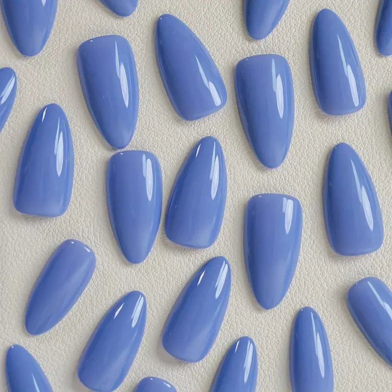 Glossy Light Blue Almond Nails