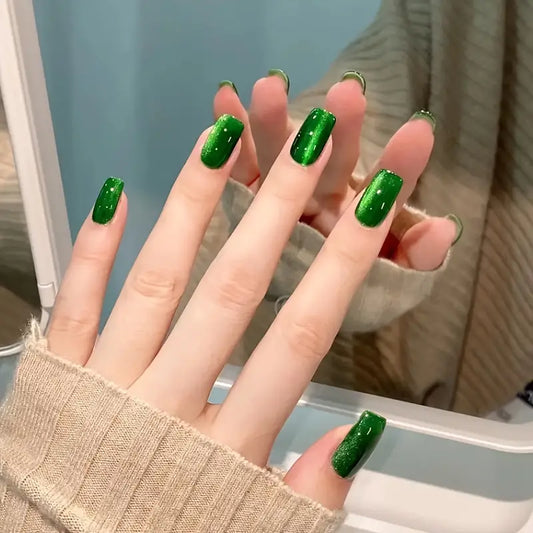 Green Reflective Glitter Nails