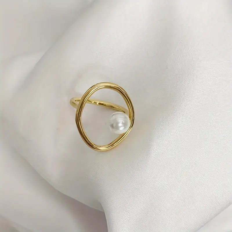 Boho Style Faux Pearl Hollow Ring