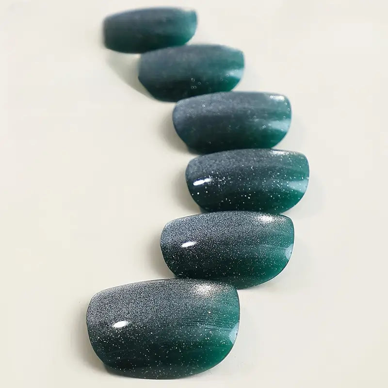 Dark Green Cat Eye Oval Nails