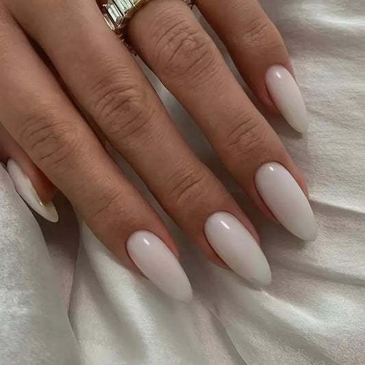 Glossy White Short Almond Press On Nails