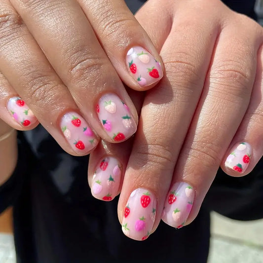 Spring Contrast Color Strawberry Pattern Nails