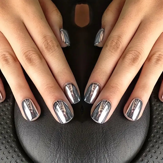 Shiny Silvery Acrylic Nails