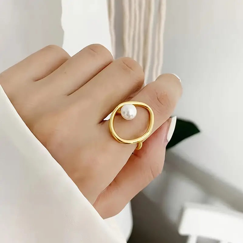 Boho Style Faux Pearl Hollow Ring