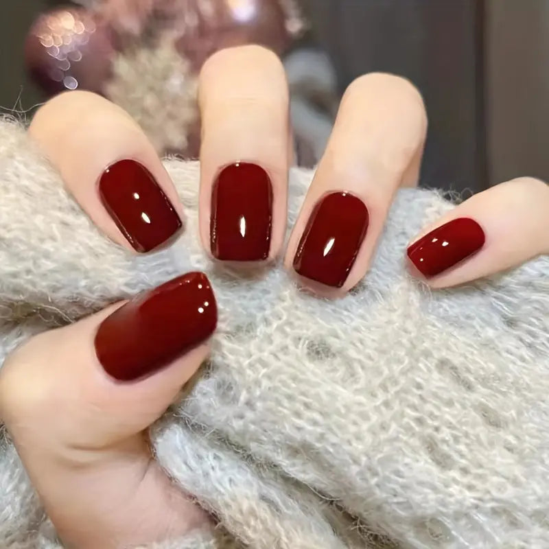 Minimalist Style Wine Red Nails