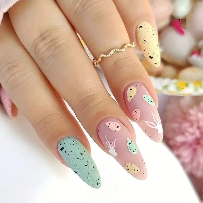 4 Sets Long Almond Easter Nails