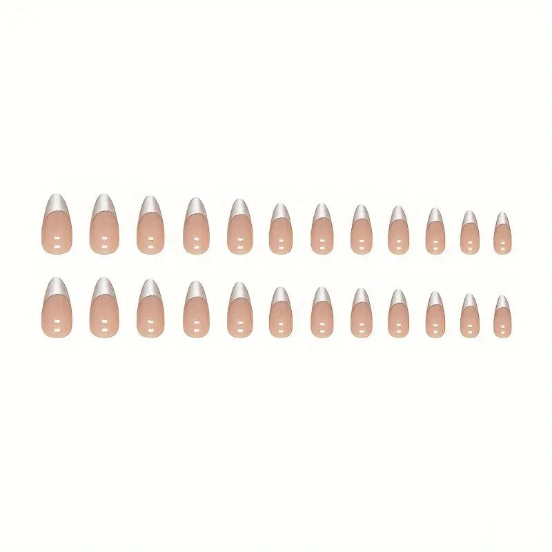 Slivery French Tip Fake Nails