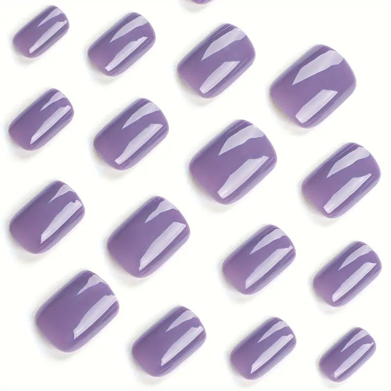 Glossy Purple Short Square Nails