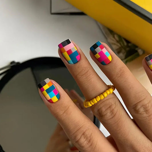 Matte Colorful Mosaic Nails