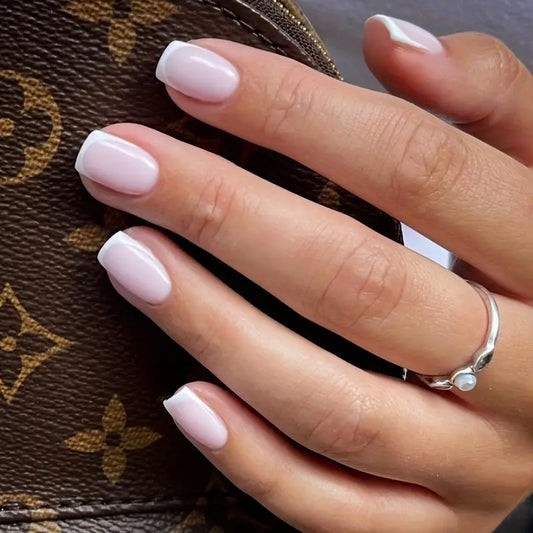 Glossy White Short Square Nails