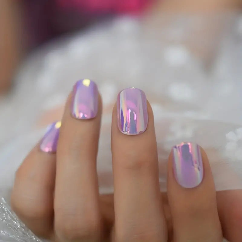 Shiny metallic purple nails