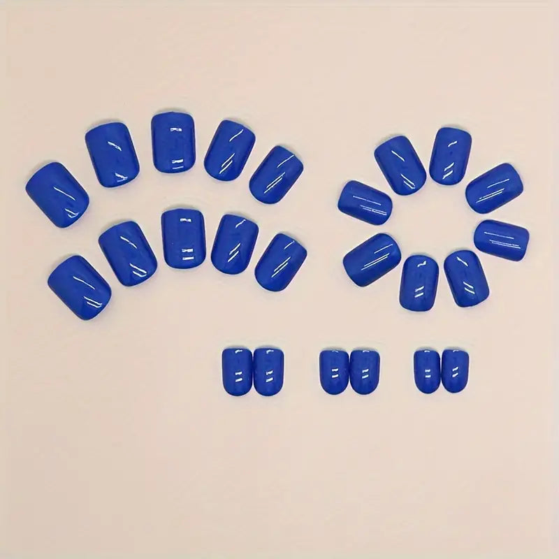 Glossy Blue Short Square Nails