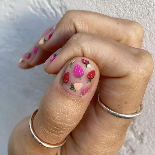 Glossy Summer Contrast Color Strawberry Nails