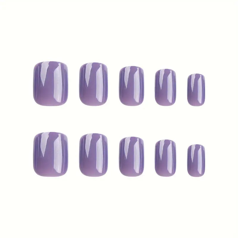 Glossy Purple Short Square Nails