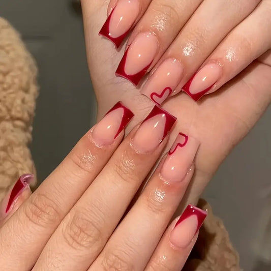 Wine Red French Love Press On Nails