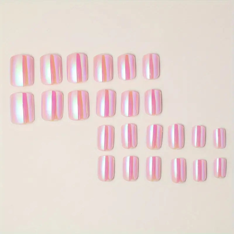 Shiny metallic pinkish chrome fake nails