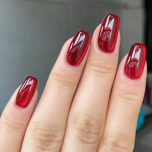 Glossy Red Reflective Glitter Nails