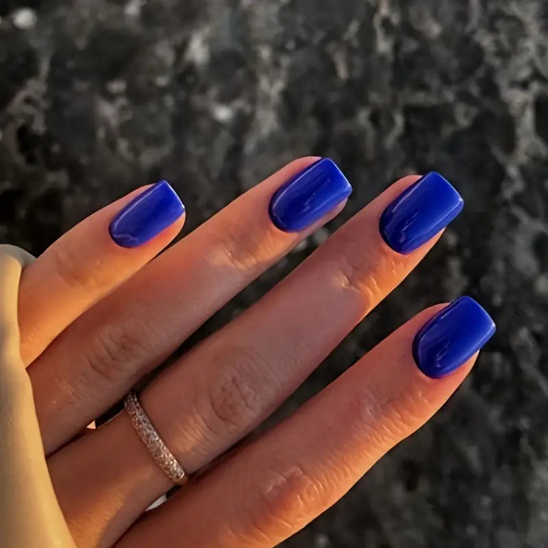 Glossy Dark Blue Solid Nails