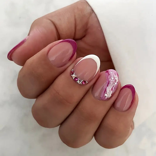 Glossy Rose Purple French Tip Nails