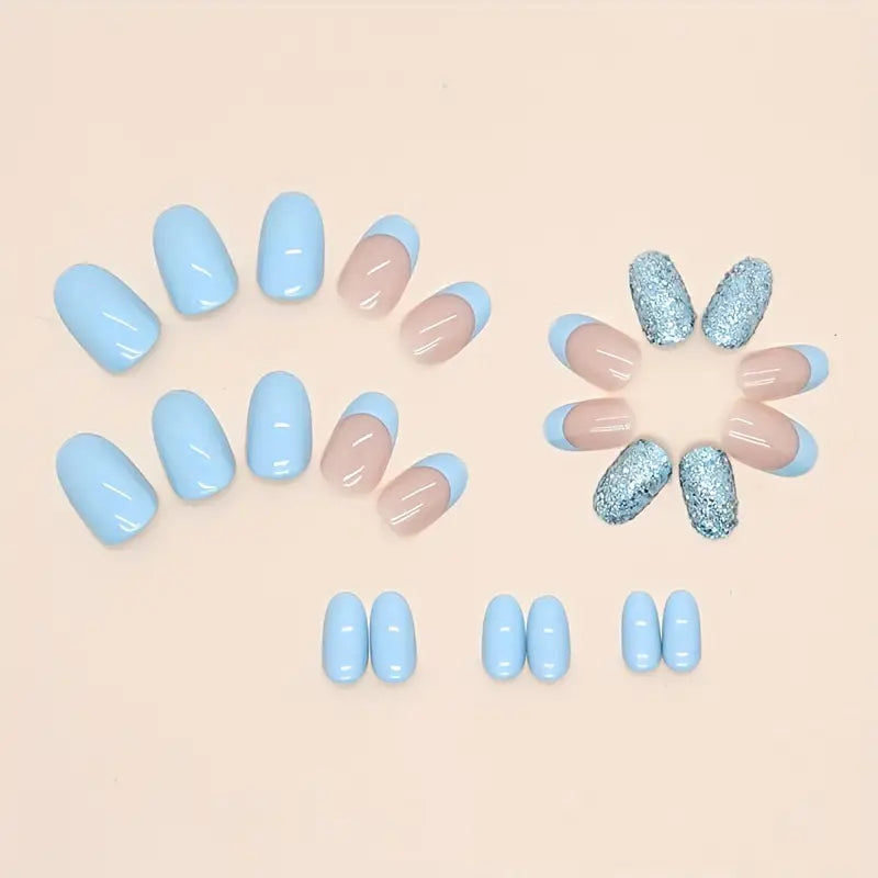 Sky Blue French Tip Press Nails