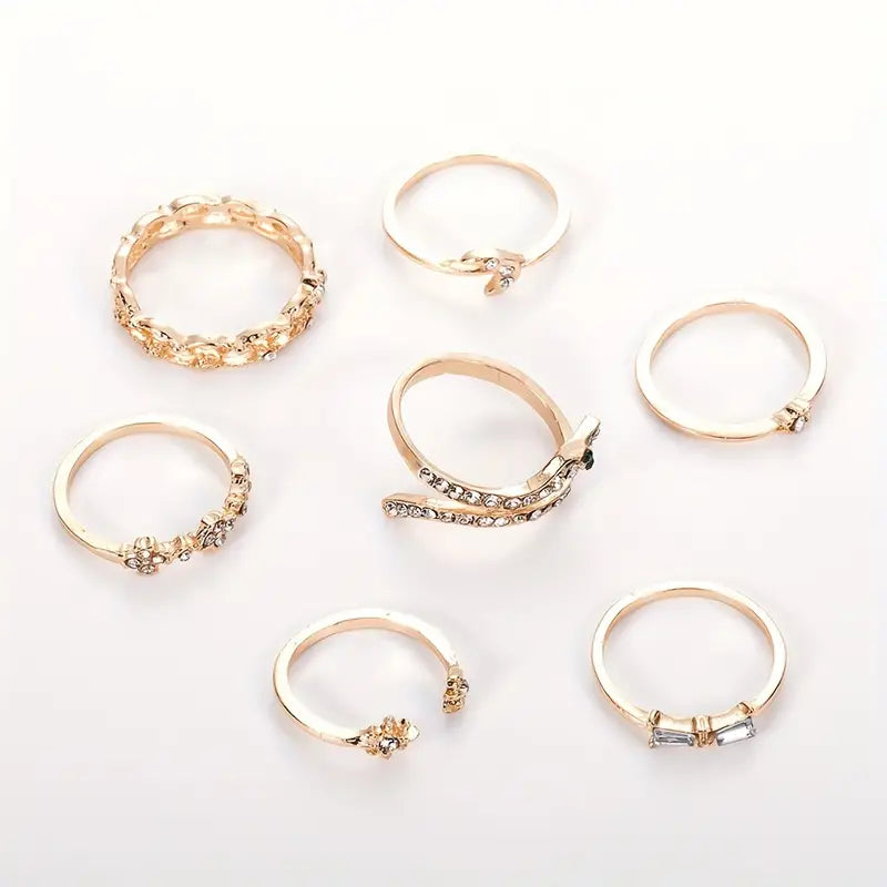 7pc Rhinestone Stack Ring Set