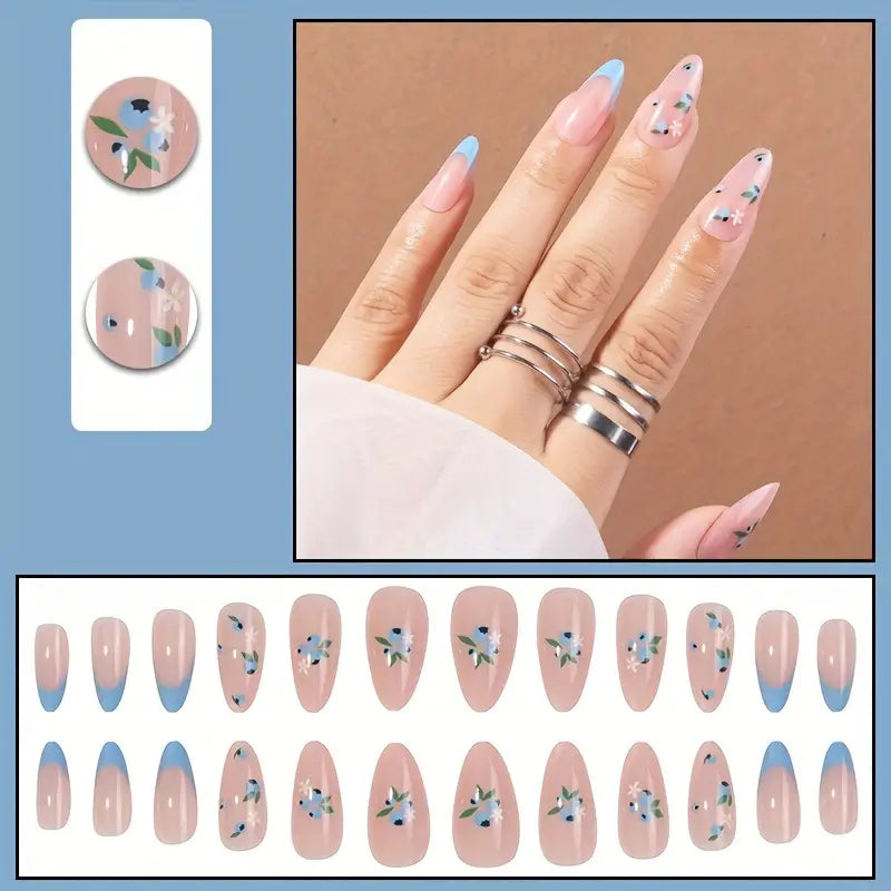 Blue French Tip Press On Nails