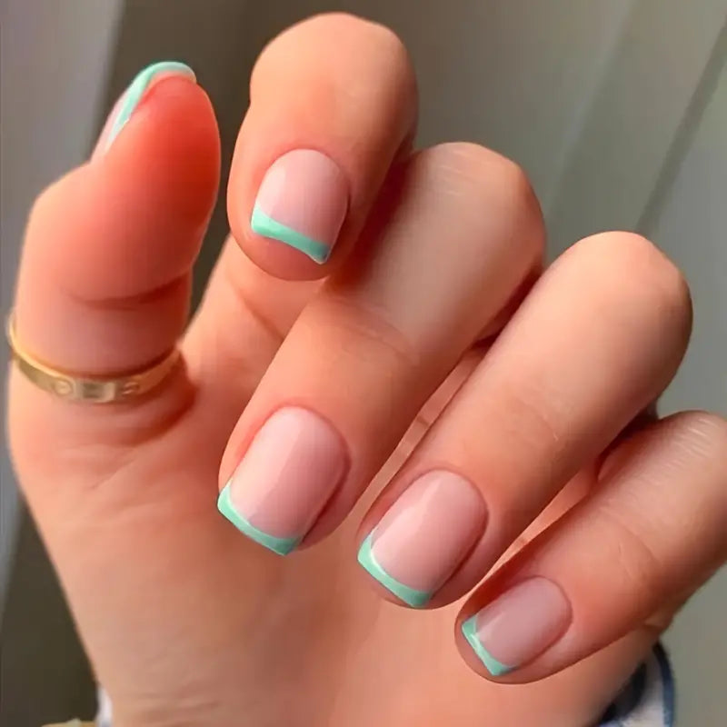 Medium Square Green French Nails