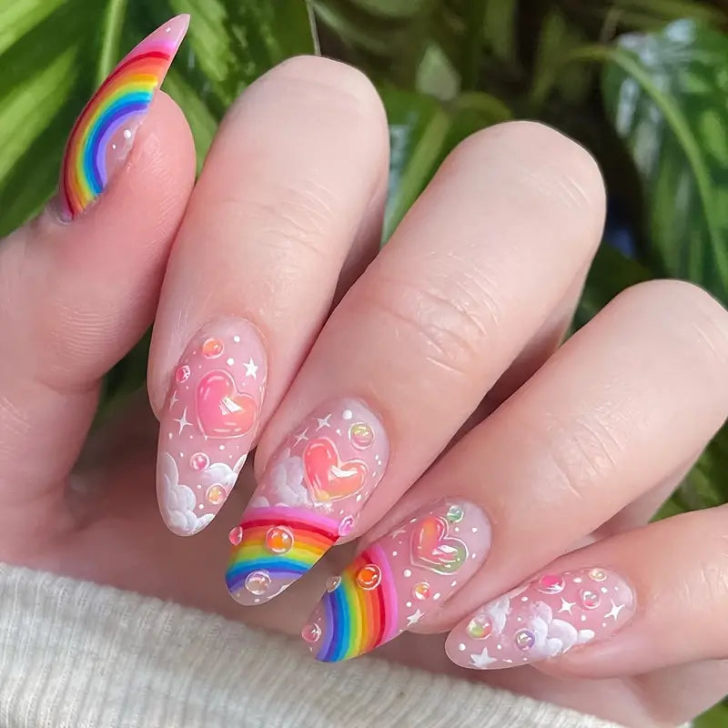 Rainbow Heart Press On Nails