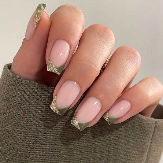 Medium Square Green and Golden Nail