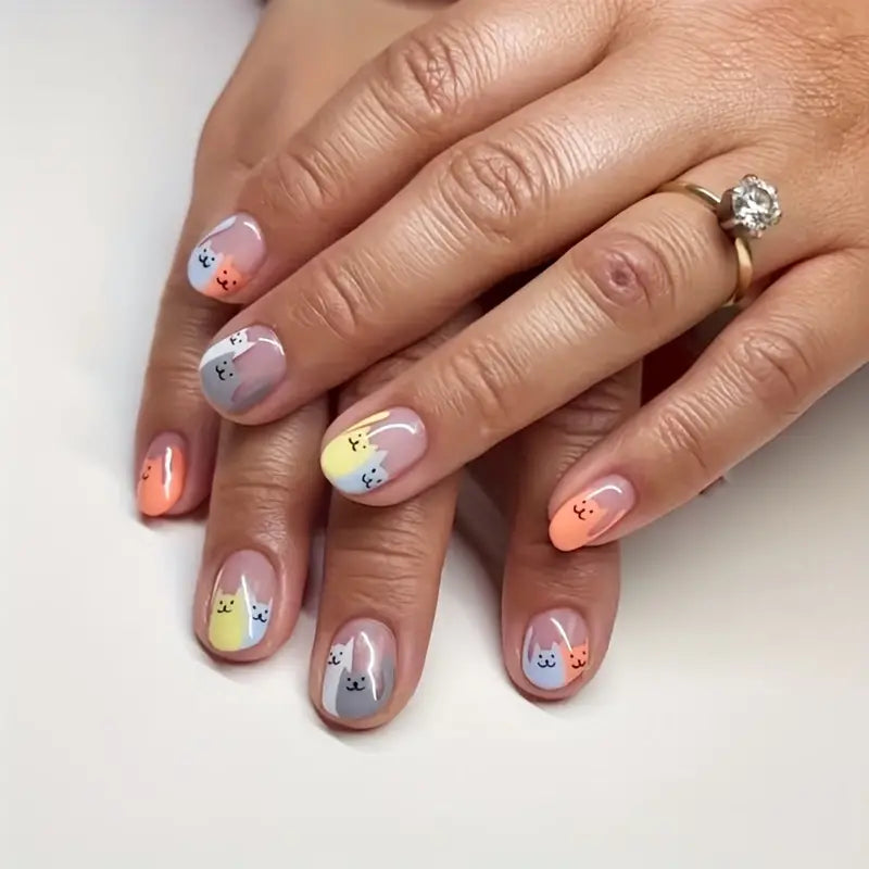 Short Oval Cartoon Pattern Nails