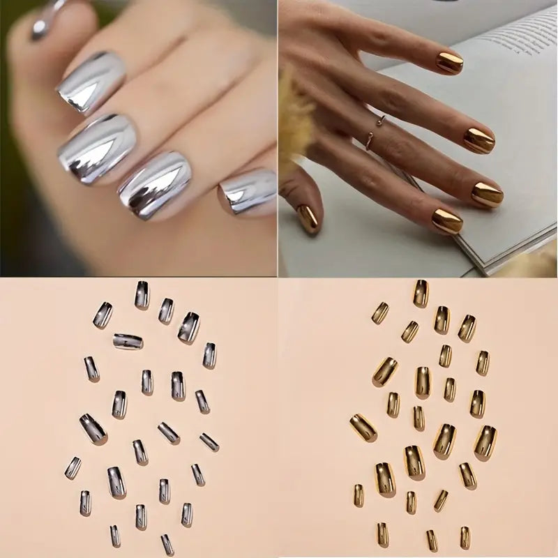 Golden Silvery Glossy Nails