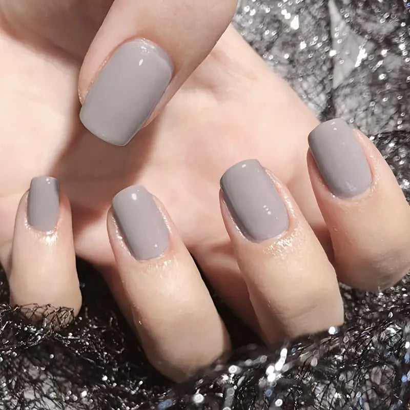 Short Square Gray Nails