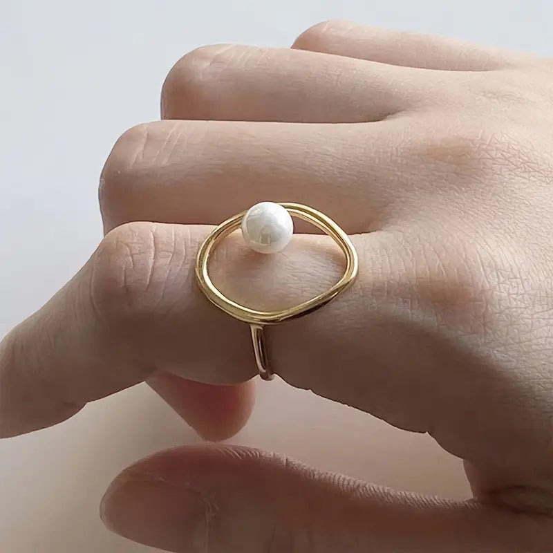 Boho Style Faux Pearl Hollow Ring