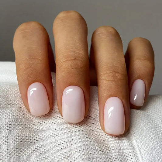 Glossy Pink Short Square Nails