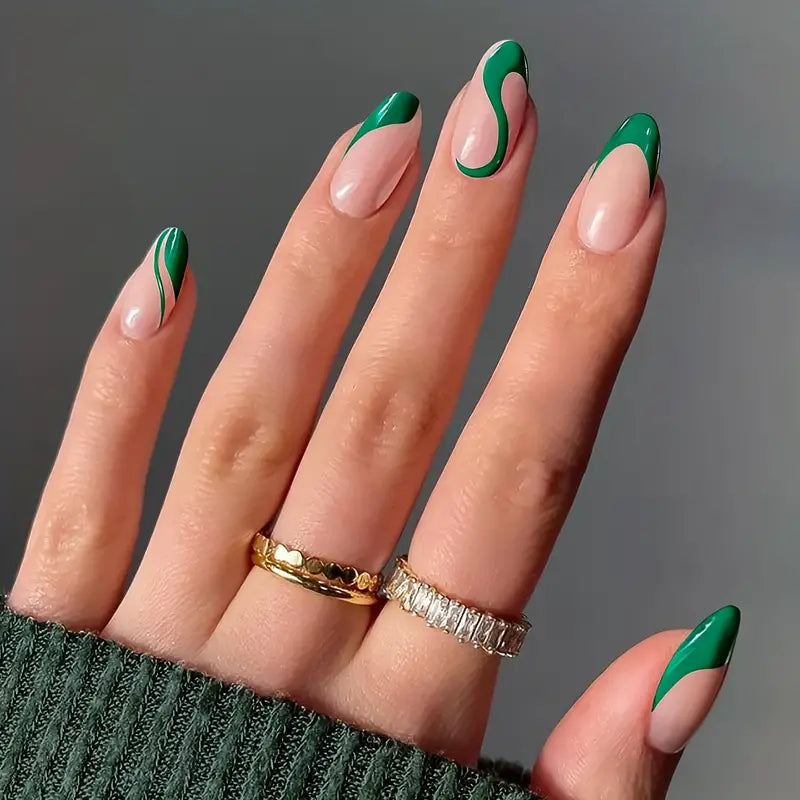 Green Almond French Tip Nails