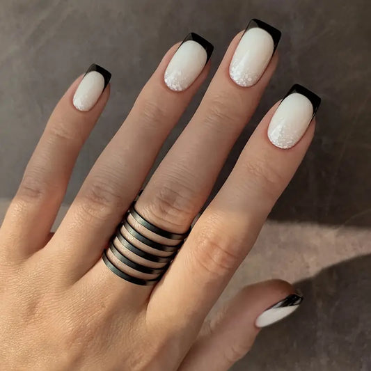 Short Square White French Fake Nails