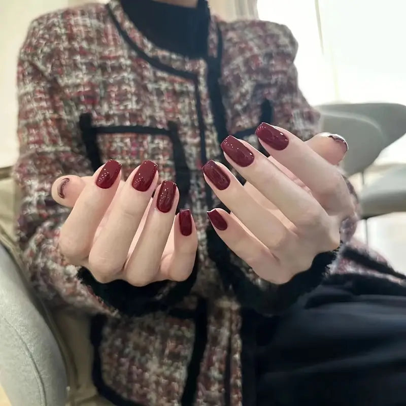 Minimalist Style Wine Red Nails