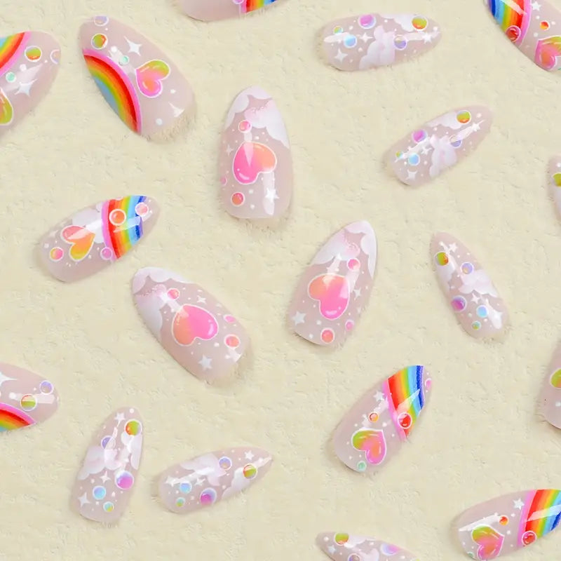 Rainbow Heart Press On Nails