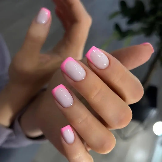 Glossy White Pink French Tip Nails