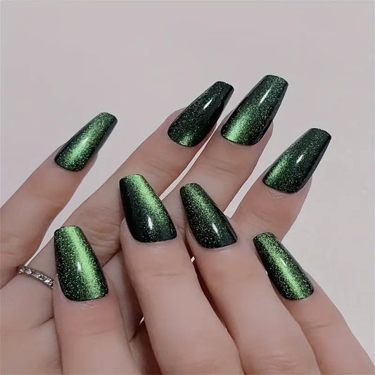 Green Cat Eye Ballerina Press On Nails