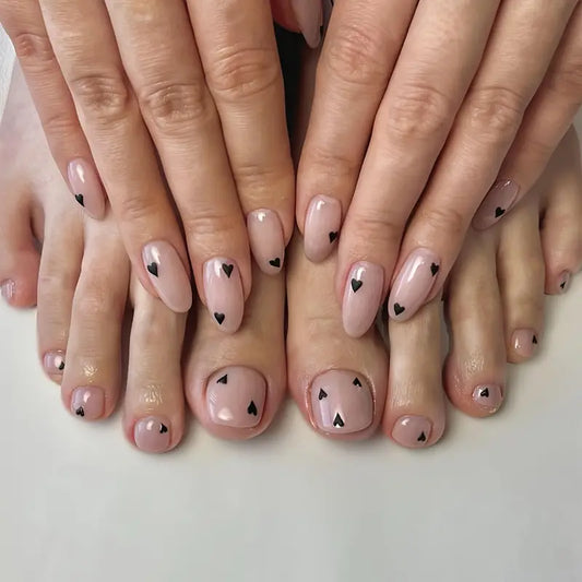 Pinkish Nails Set with Heart Pattern