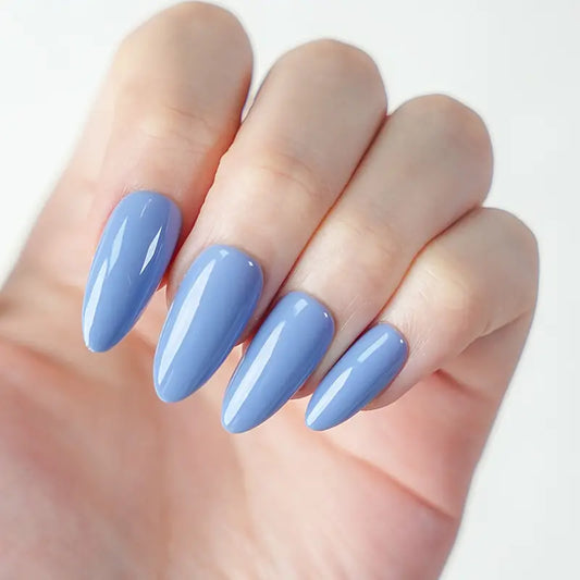 Glossy Light Blue Almond Nails