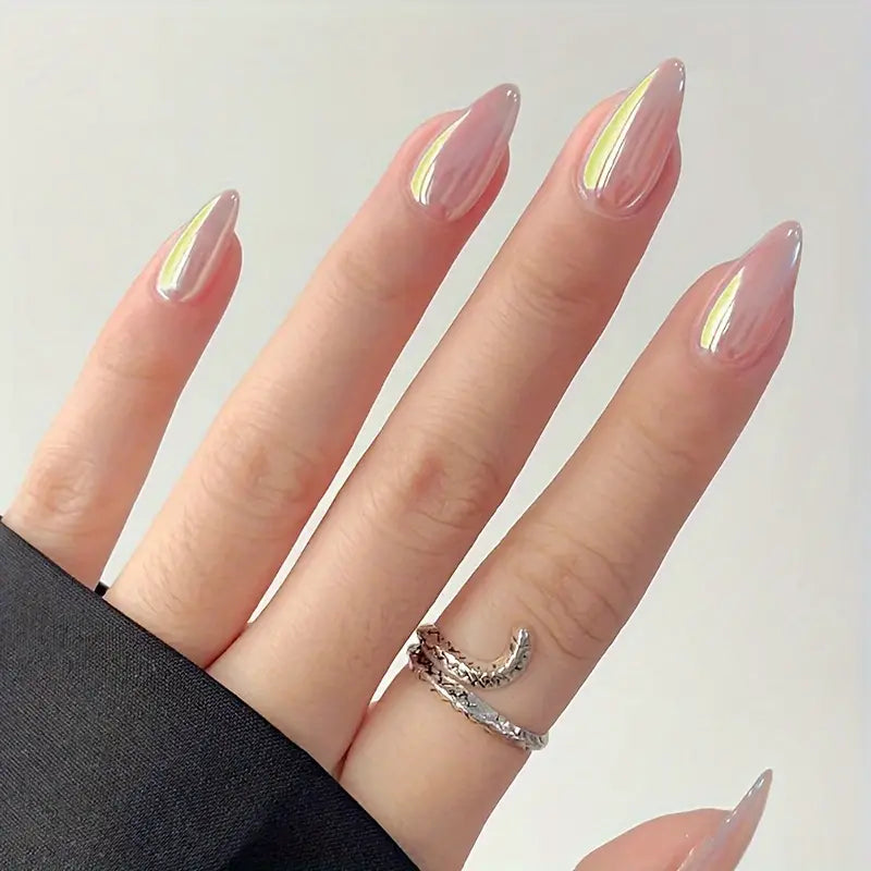 Aurora Chrome Short Almond Nails