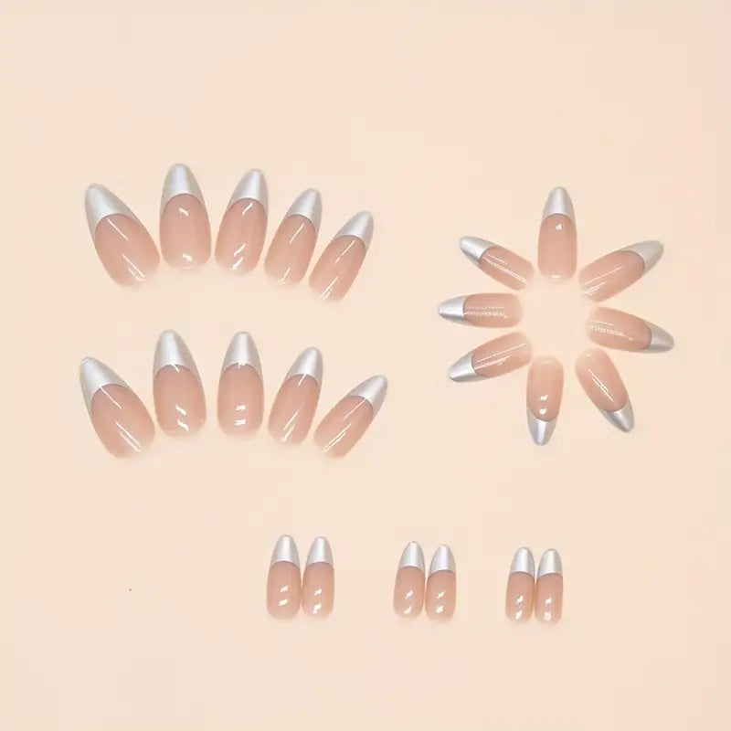 Slivery French Tip Fake Nails