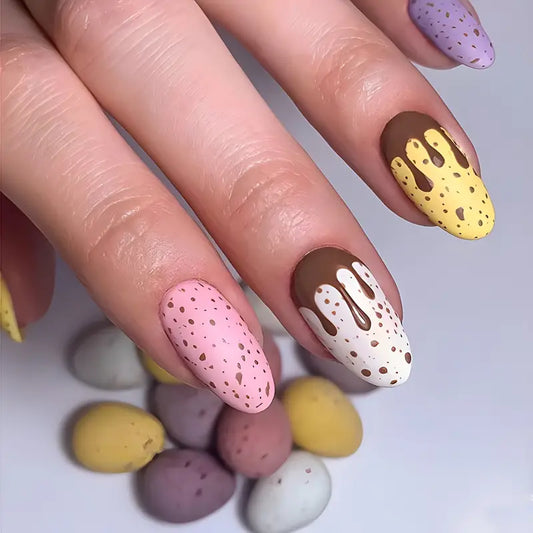 Easter Oval Pinkish Egg Pattern Nails