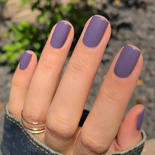 Glossy Purple Short Square Nails