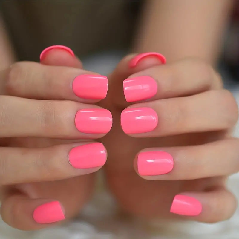 Glossy Neon Pinkish Nails