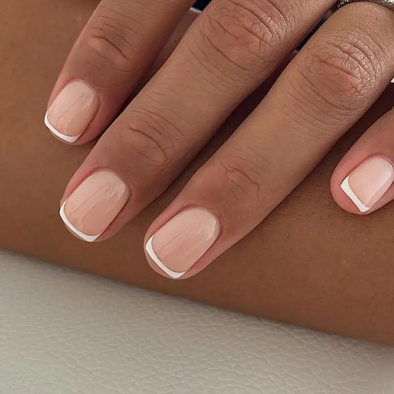 Square French tip white nail